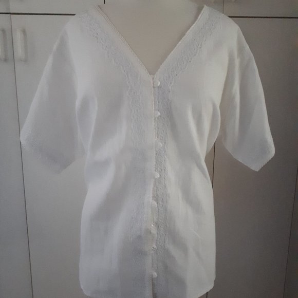 NWOT XL Cotton Short Sleeve Blouse - Picture 2 of 5
